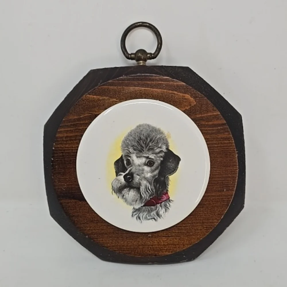 Vtg Jerry Schultz hand crafted pine poodle dog pet portrait‎ wall art farm